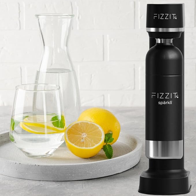 FIZZIT Spärklï Sparkling Water Maker Bundle – Soda Streaming Machine with 2 CO2 Cylinders & 2 Reusable Stainless Steel Bottles (Black + White) – Carbonated Water Soda Maker, Dishwasher Safe