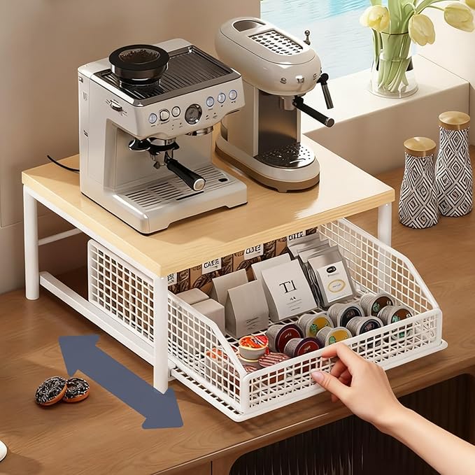 Funecy Coffee Pod Drawer,Coffee Machine Storage Rack,Home Kitchen Counter Coffee Bar Organizer,Storage Basket Drawer (White)