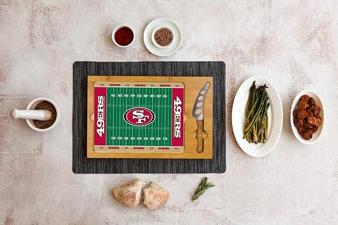 PICNIC TIME NFL Football Field Icon Glass Top Cutting Board & Knife Set, (Parawood & Bamboo)