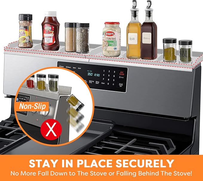 Hydream Stove Top for Silicone Shelf,30 Inch Magnetic Shelf Over the Stove Spice Rack of,Kitchen Organizer Magnet Above Stovetop Flat Back of Storage Suctioned-Light Grey