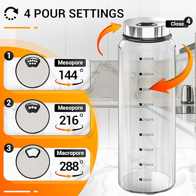 Segarty 15oz Spice Jar with Accessories, 1pc Empty Storage Container with Shaker Lid Adjustable Pour Holes Scale Lines for Pepper Sugar, Large Spices Container with 8 Blank Labels, 1 Brush 1 Chalk Pen