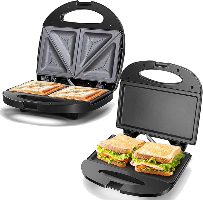 Aigostar Sandwich Maker, Electric Panini Press Grill with Nonstick Plates, Double-Sided Heating Deep Grid Sandwich Press, Indicator Lights Compact Electric Grill for Sandwich Egg Ham Steaks