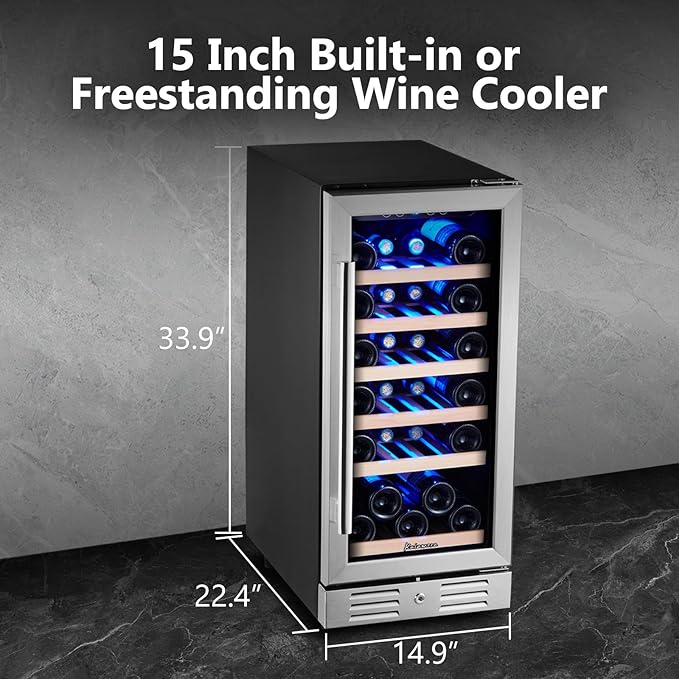 Kalamera 15 Inch Wine Fridge, 29 Bottle Wine Cooler Refrigerator, 40-66℉ Digital Temperature Control With Temp-Memory Function,Built-in or Freestanding Wine Fridge for Home/Bar/Kitchen