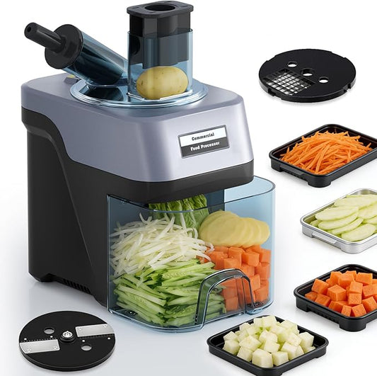 BLEOU 5-in-1 Electric Vegetable Chopper, 330LBS/H Commercial Food Processor Veggie Dicer Slicer with Magnetic Safety Lid, Non-Slip Base & Stainless Steel Blades for Restaurant Home Kitchen
