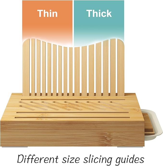 Bamboo Bread Slicer - Adjustable Width Guides. Sturdy Wooden Cutting Board. Easy Slicing for Homemade Bread, Bagels & More