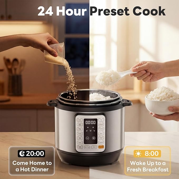 Sweetcrispy 16-in-1 Electric Pressure Cooker 8QT, 12-Preset Multi Cookers with Ceramic Pot, Slow Cook Rice Steamer Sauté Soup Yogurt Maker and More, Recipe Book