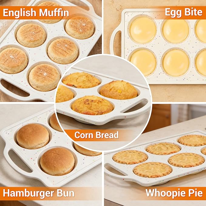 FUNBAKY Muffin Top Pan Non Stick, 3 Inch Metal Frame Silicone Egg Molds for breakfast sandwiches, Whoopie Pies, Egg Bites, English Muffins, 2 Pcs Confetti