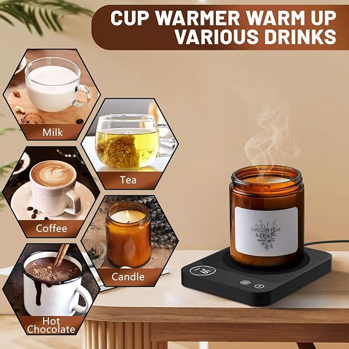 Mug Warmer, Electric Coffee Warmer with 3 Temp Settings, 2-12H Auto-Shutoff Coffee Mug Warmer for Home/Office Desk, Smart Cup Warmer for Milk Tea/Hot Drinks, Candle Warmer Plate (No Cup Included)