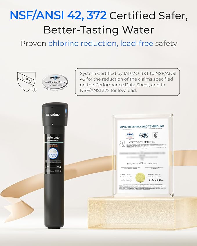 Waterdrop 17UA Under Sink Water Filter, 3 Years, Under Sink Water Filtration System, Reduces PFAS, PFOA/PFOS, Lead, Chlorine, Under Sink Water Filter, NSF/ANSI 42 Certified