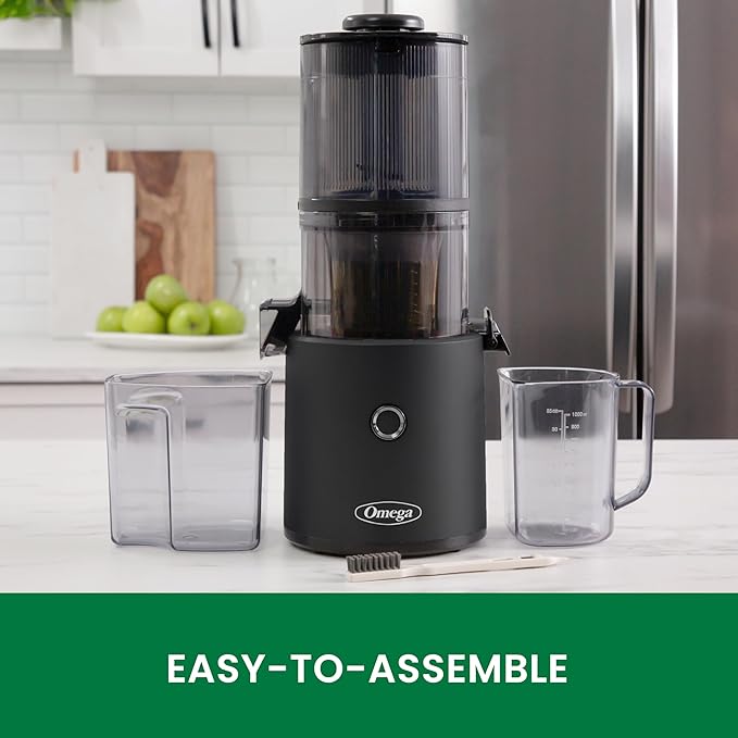 Omega Effortless Batch Cold Press Juicer - Hands Free Vegetable and Fruit Masticating Juicer Machine with 68-oz. capacity, Extra Large Hopper No-Prep whole recipe juicing, Easy Clean, 150-Watts, Black
