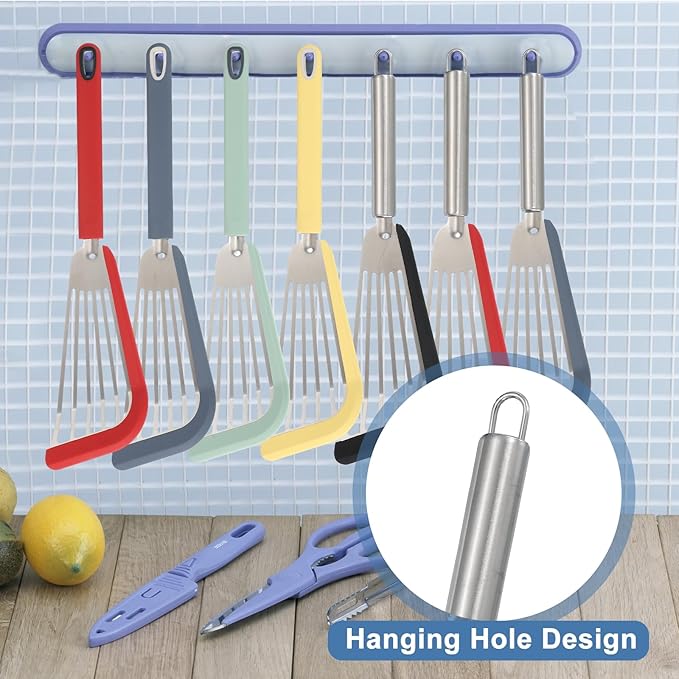 uxcell Stainless Steel Fish Spatulas with Handle Kitchen Cooking Spatula for Egg, Fish, Pancake Green