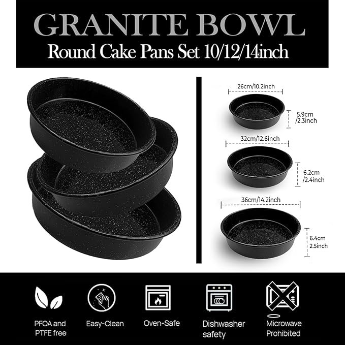 3-Pack Enamel Roasting Pan Set Round Deep Baking Pans Oven Trays10"/12"/14" Cake Pans High Performance Non-Toxic Pizza Pan Cookie Baking Sheets Oven Trays For Cooking Merry Christmas Gift for Mom