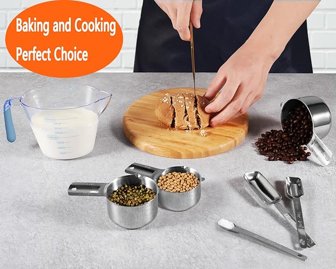 Measuring Cups and Spoons Set of 19 - Stackable Stainless Steel Measuring Cups Spoons & Plastic Measuring Cup for Dry and Liquid Ingredients, Cooking & Baking Kitchen Gadgets