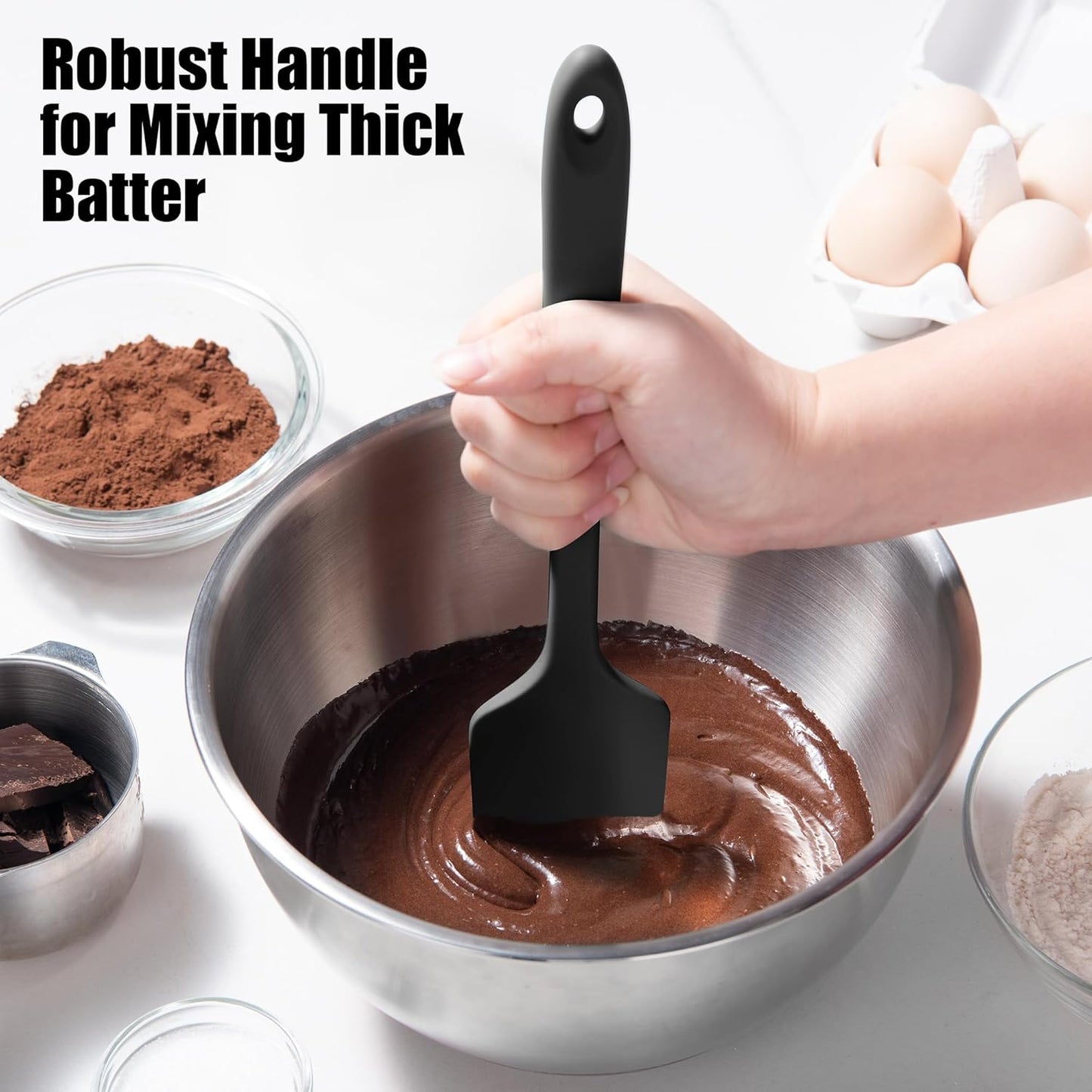 600°F Heat Resistant Silicone Spatula, Doosu High Temp Flexible Kitchen Rubber Bowl Scrapers Food Grade Seamless Baking Supplies Scratch-Proof for Scraping Non-Stick Pans (Black, 11.4in)