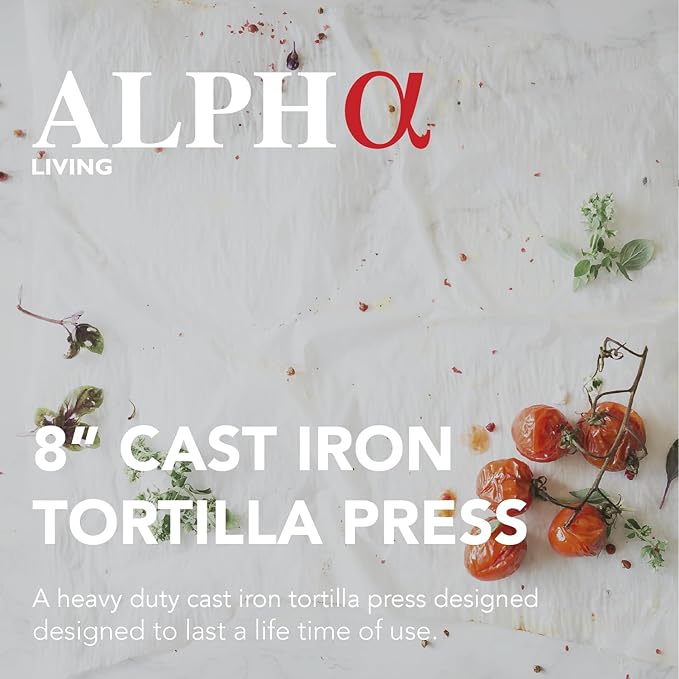 Alpha Living Tortilla Press – 8 Inch Cast Iron Quesadilla Maker – Heavy Duty Empanada Maker Press – Cast Iron Tortilla Maker for Kitchen, Home Use
