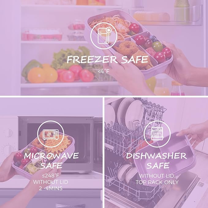 MISS BIG Lunch Box Kids, Leak Proof Lunch Containers, Mom’s Choice No BPAs and No Chemical Dyes Bento Box for Kids,Microwave and Dishwasher Safe Lunch Box (Purple M)