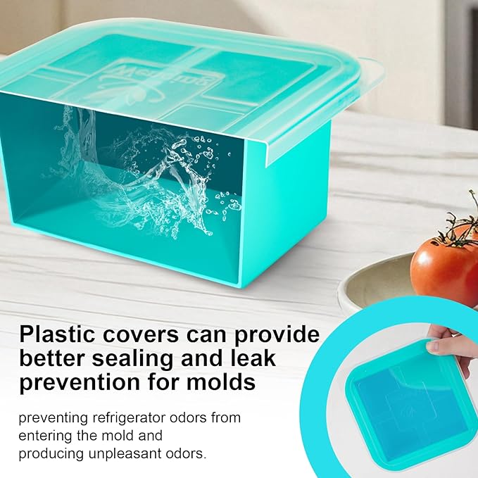 Silicone Freezer Tray with Lid 2 Pack Silicone Freezer Molds Ice Cube Tray Makes 2 Perfect 2 Cup Portions Soup Cubes Meal Prep Containers- Oven & Dishwasher Safe
