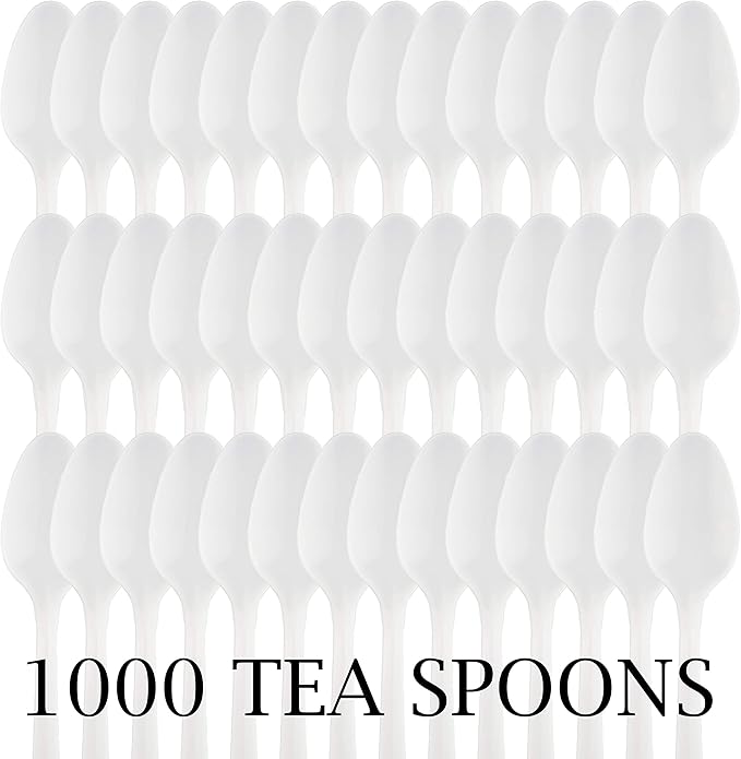 Plasticpro Cutlery Plastic Teaspoons Medium Weight Disposable Silverware White (1000 Count)
