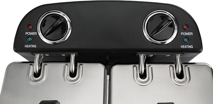 PantryPro 4 Liter / 4.2 Quart Stainless Steel Dual-Tank Electric Deep Fryer, 1800 W, Dual Temperature Control, 2 Baskets, Odor Filter