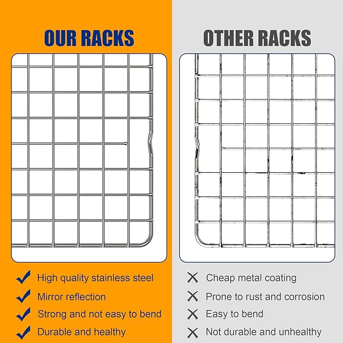 2PCS Cooling Racks for Cooking and Baking - 10" x 16"Heavy Duty Stainless Steel Wire Rack for Baking, Grilling, Roasting - Oven & Dishwasher Safe - Fits Half Sheet Pan（Silver）