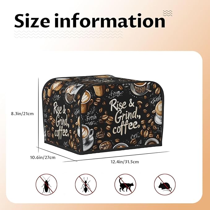 Coffee Theme Covers for Toasters 4 Slice,Cute Funny Bread Machine Cover with Handle,Washable Stain Resistant Kitchen Small Appliance Cover Dining Decor