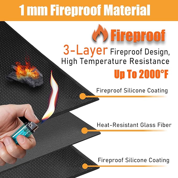 TOHONFOO 70 x 48 in Under Grill Mat for Outdoor Grill - Fireproof BBQ Mats for Grilling to Protect The Deck, Patio, Pavers - Easy to Clean Indoor Fireplace Mat - 1mm