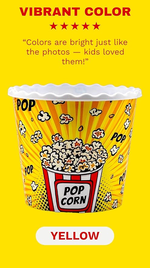 Modern Style Reusable Plastic Popcorn Box/Popcorn Containers/Popcorn Bowls Set for Movie Theater Night - (BPA Free - 6 Pack - 75 oz) (Popcorn Mix A)