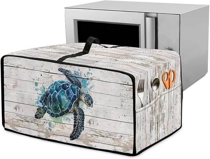 Air Fryer Toaster Oven Cover with Side Pockets, Protective Electrical Appliance Cover Kitchen Countertop Accessories and Decor, L, Watercolor Sea Turtle Wood Grain