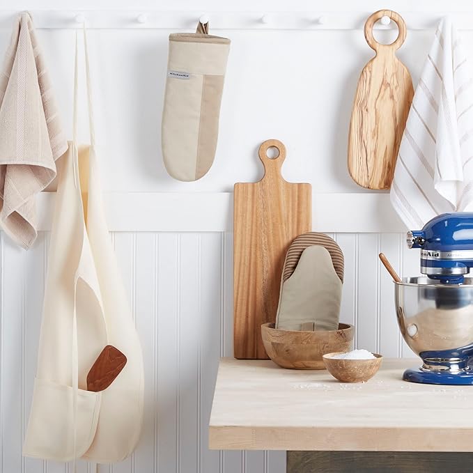 KitchenAid Ribbed Soft Silicone Water Resistant Pot Holder Set, Milkshake, 2 Piece Set & Beacon Non-Slip Oven Mitt Set, Milkshake/Beige, 2 Piece Set