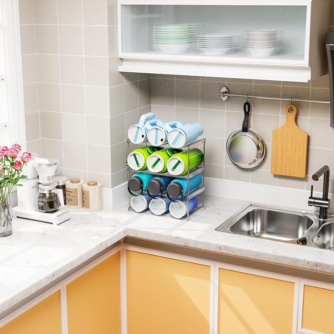 Yieach Stackable Water Bottle Organizer for Stanley,Yeti 40 oz and Others Tumbler Organizer,2 Tier Waterbottle Storage Rack,Clear Acrylic Cup Organizers for Kitchen Cabinets,Countertop,Pantry Shelf