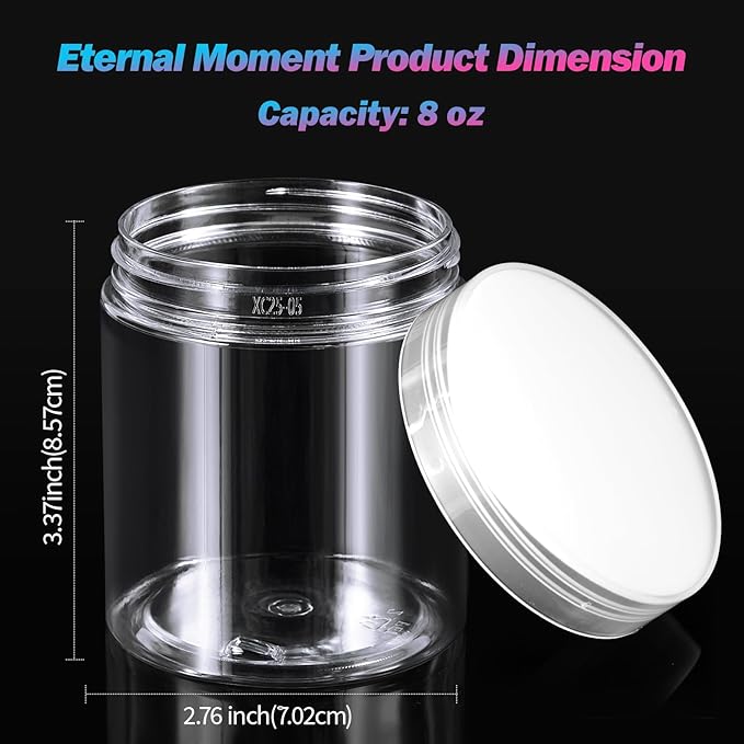 48 Pack 8 OZ Plastic Jars Round Clear Cosmetic Container Jars with Clear Lids, Eternal Moment Plastic Slime Jars for Lotion, Cream, Ointments, Makeup, Eyeshadow, Rhinestone, Samples, Travel Storage