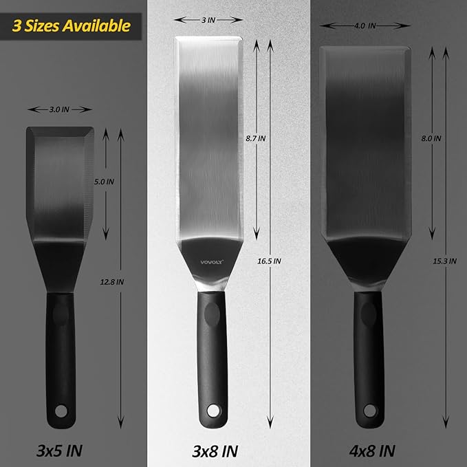 Professional Metal Spatula for Cast Iron Skillets and Flat Top Grills, Full Tang Silicone Handle, Stainless Steel Blade, Smash Burger Spatula Turner for Flipper, Cooking, BBQ, 3"x8"
