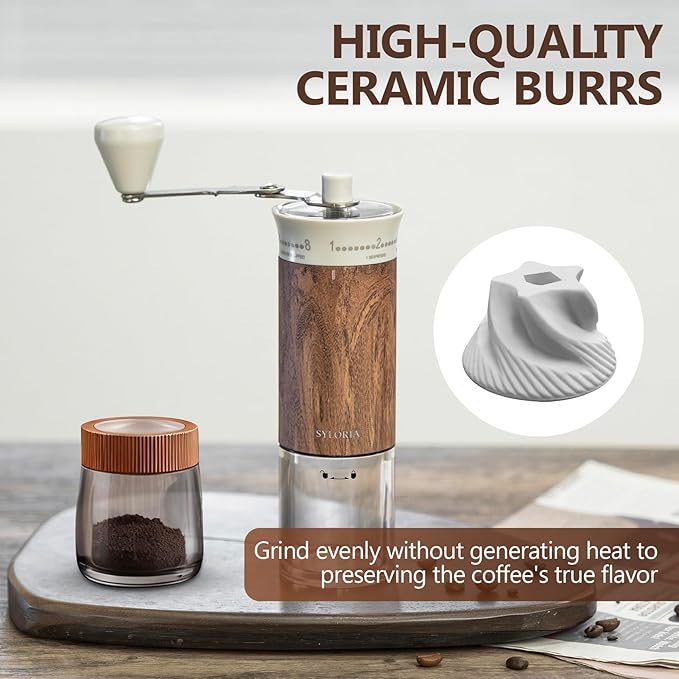 SYLORIA Manual Coffee Grinder with 56 External Adjustable Settings Hand Coffee Bean Mill with Ceramic Burr and Foldable Handle