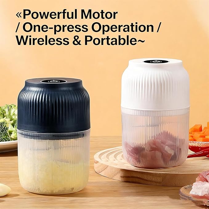 Electric Garlic Chopper, Mini Portable Veggie Cutter, Garlic Grinder Masher Onion Chopper, Quick & Compact, for Ginger, Chili, Fruit, Meat (White)