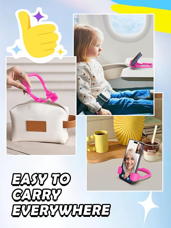 Christmas Stocking Stuffers for Teens Girls Women Cell Phone Holder: Thumbs Up Lazy Phone Holder for Desk Gifts for Adults Kids Teenager Wife Mom Funny White Elephant Useful Trendy Stuff Hot Pink