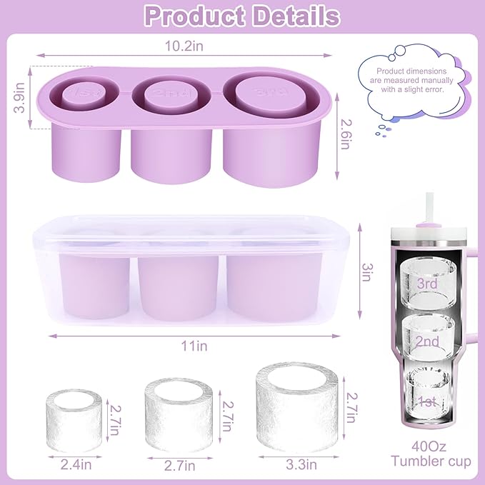 Silicone Ice Mold for 20-40oz Large Tumbler, Long Ice Stick Tray for Wide Mouth Travel Mug & Insulated Cup, Slow-Release Ice Cylinder Maker for Cold Drinks, Easy Pop Reusable Ice Block Mold