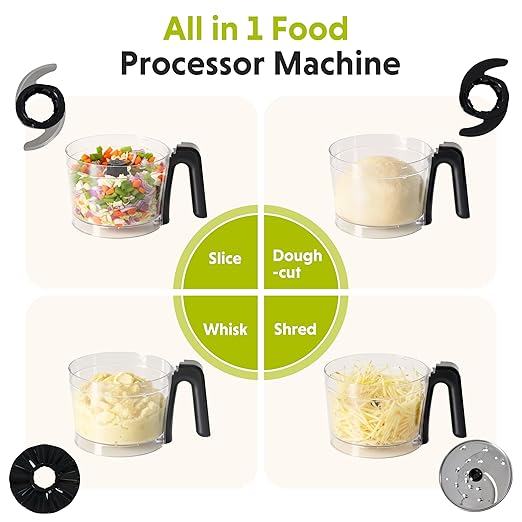 Simple Deluxe Food Processor Blender Combo, 300W Multifunctional Electric Kitchen Tool with 1.5L Glass Jar & 6-Cup Chopper, Ideal for Slicing Dough Meat Puree, 2 Adjustable Speeds & Safety Lock, Black