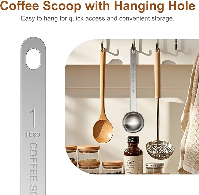 4PCS Coffee Scoop Spoons, 15ML (1 Tablespoon) Stainless Steel Measuring Spoons with Long Handle, Durable Coffee Scoopers for Ground Coffee, Tea and Baking Powder
