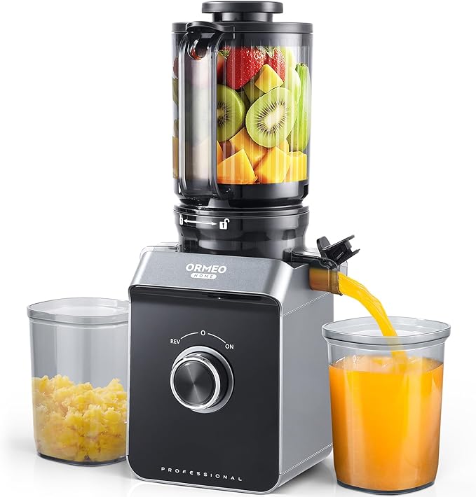 Cold Press Juicer, ORMEO HOME Masticating Juicer Machines with 5.0"Large Feed Chute Fit Whole Vegetables & Fruits, with Pulp Seperation, 99.6% Juice Purity, Quiet Motor, Easy to Clean,BPA Free