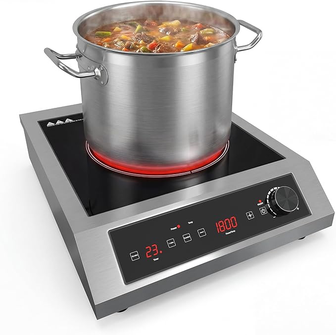Sunvivi 1800W Induction Cooktop, Commercial-Grade Electric Countertop Burner with Timer, Induction Hot Plate with LED Screen, 10 Power(300W-1800W), 10 Temp Setting(140°F-536°F), Black