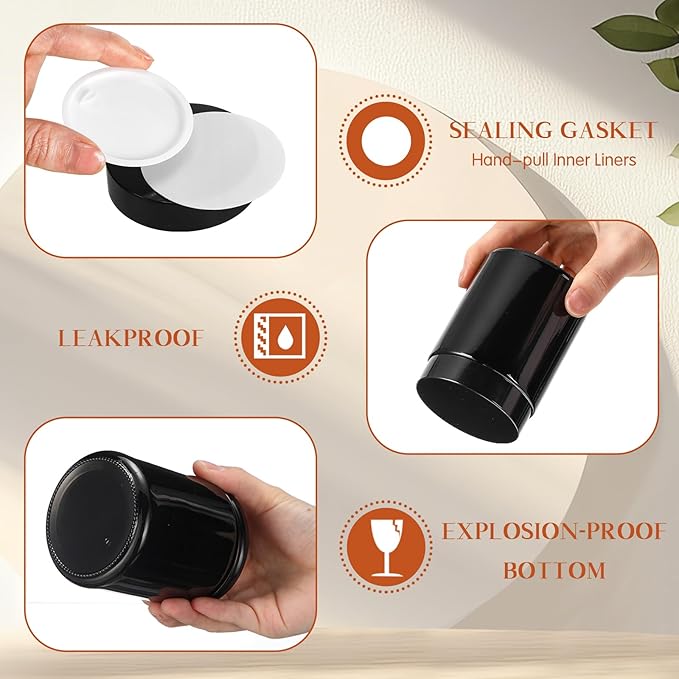 Domensi 24 Pcs Bulk 6oz Glass Jars with Lids Leakproof Round Airtight Empty Cosmetic Jars with Inner Liners Lid for Storing Lotions Spices Ointments Food Storage (Black)