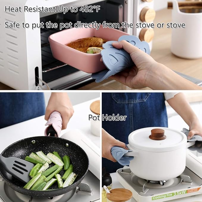Set of 4 Silicone Trivet Mat - Hot Pot Holder Hot Pads for Table & Countertop - Trivet for Hot Dishes - Non-Slip & Heat Resistant Modern Kitchen Hot Pads for Pots & Pans, Grey