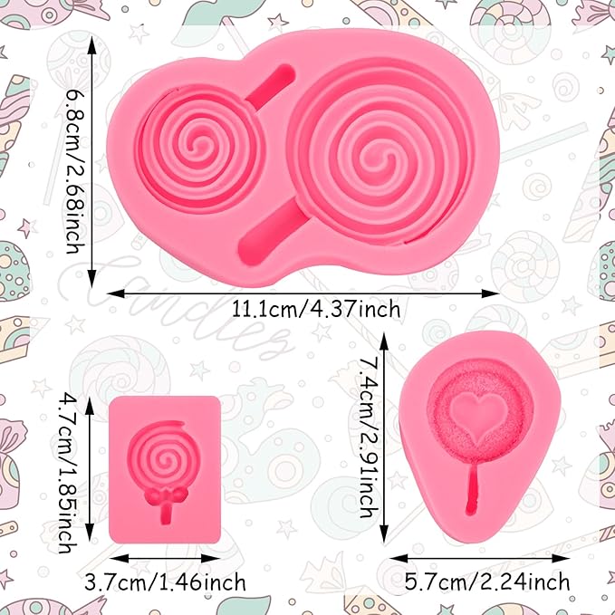 3 Pcs Love Lollipop Fondant Molds Bow Lollipop Silicone Mold,for Birthday Parties, Weddings Cake Decoration Chocolate Candy Muffins Marzipan Flower Paste DIY Epoxy Polymer Clay