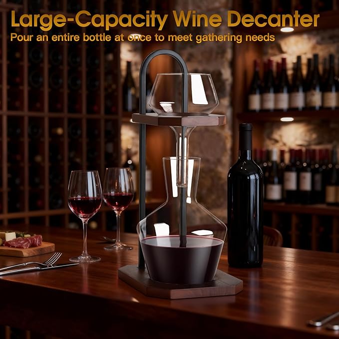 Wine Decanter, High-Efficiency Wine Decanter, Borosilicate Glass Decanter and Funnel, with Solid Wood Base & Stainless Steel Stand, for Home, Bar, Restaurant, Ideal Gift for Wine Lovers