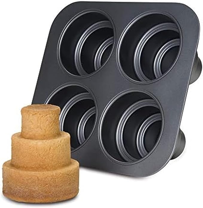 Chicago Metallic Mini Multi-Tier Round Cake Pan, Makes 4 Individual 3-Tier Celebration Cakes, Professional Grade Non-Stick Bakeware for Weddings, Showers, Parties