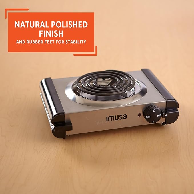 IMUSA USA GAU-80311 Electric Single Burner 1000-Watts, Stainless Steel, Silver