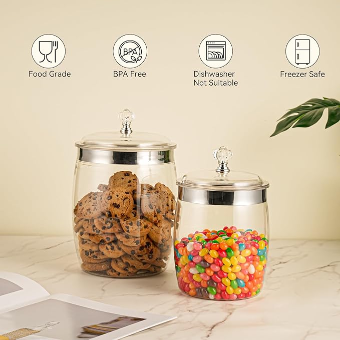4 Pcs Plastic Cookie Jars with Lid, 128/128/74/74OZ Clear Candy Airtight Sealed Kitchen Pantry Food Large Storage Apothecary Containers & Canisters for Coffee Cereal Pasta Flour Rice Snack
