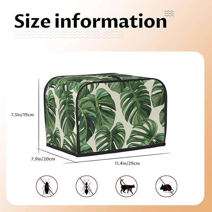 Tropical Monstera Leaf Toaster Cover 2 Slice, Cute Rural Bread Machine Cover, Washable Dust-Proof Cover for Kitchen Small Appliance Cover,with Top Handle