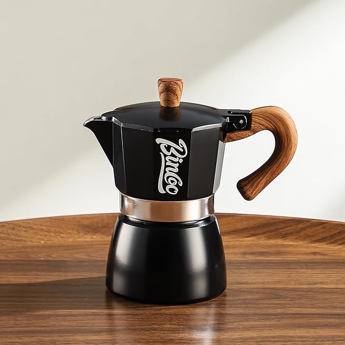 Espresso Maker Stovetop, Moka Pot 3 Cups, Espresso Pot Classic Italian Coffee Maker,Single Safety Valve (Black, 3 Cup)