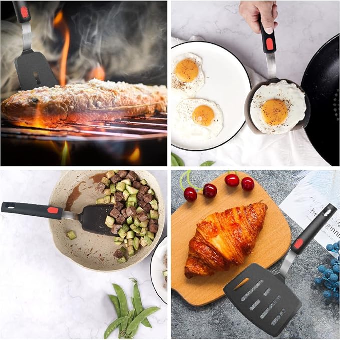 Silicone Spatula Turner Set of 4, Wiztoynia 600°F Heat Resistant Cooking Spatulas for Nonstick Cookware, BPA Free Rubber Spatula Large Kitchen Utensils Set for Egg, Pancake, Burger, Fish